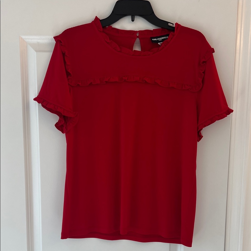 Karl Lagerfeld Vibrant Red Ruffled Blouse